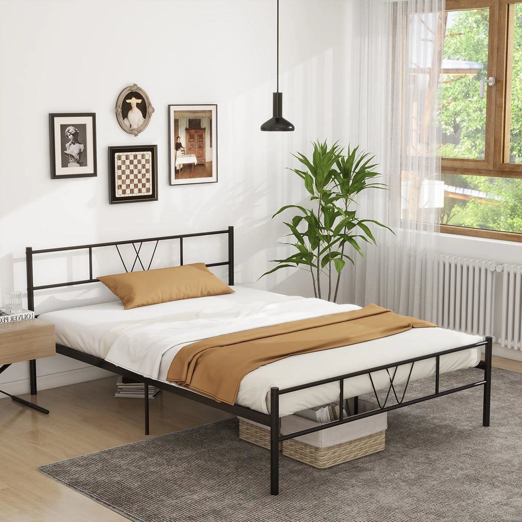 Full Size Metal Platform Bed Frame with Headboard and Footboard V64181