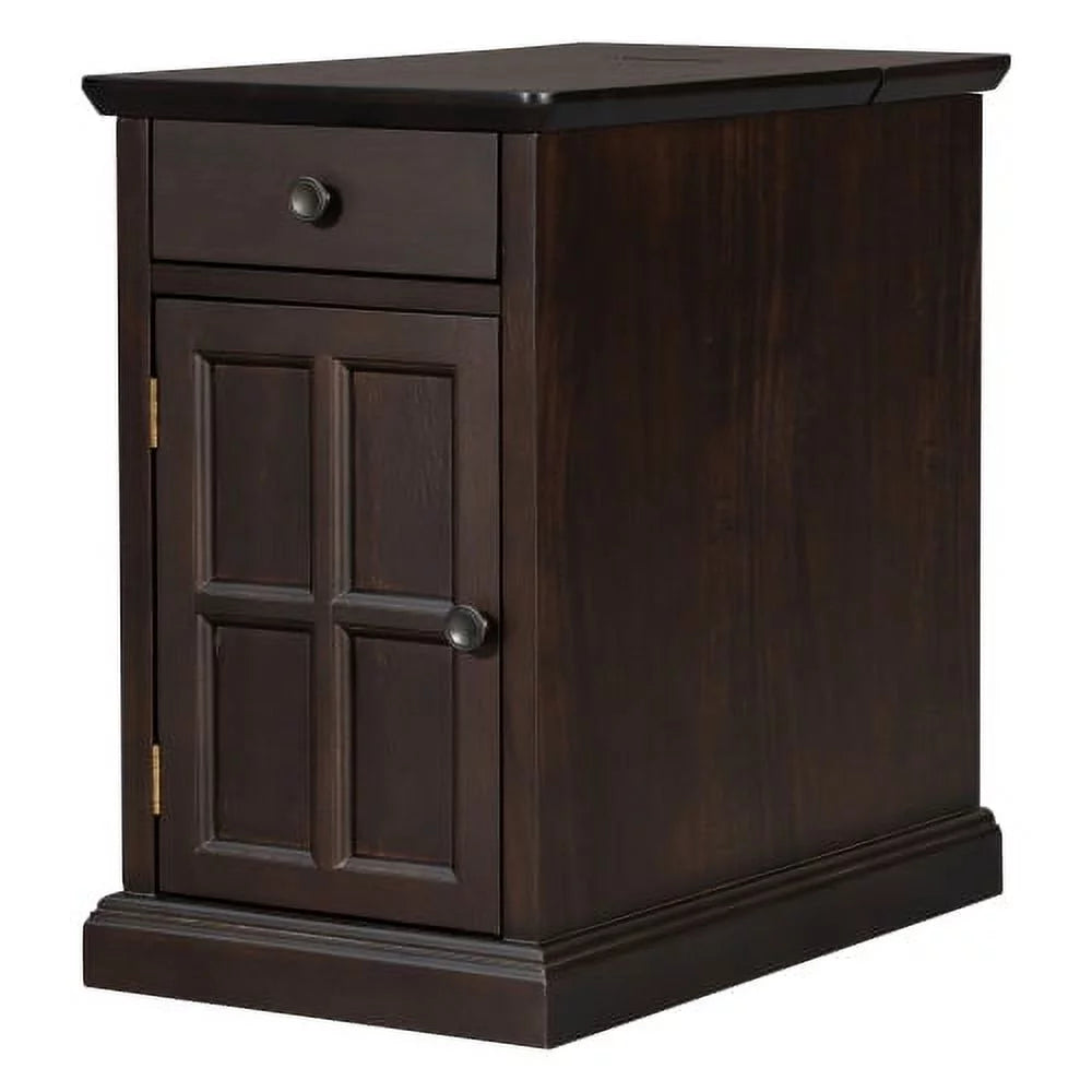 Vintage End Table with USB Ports Drawer and Cup Holders F288