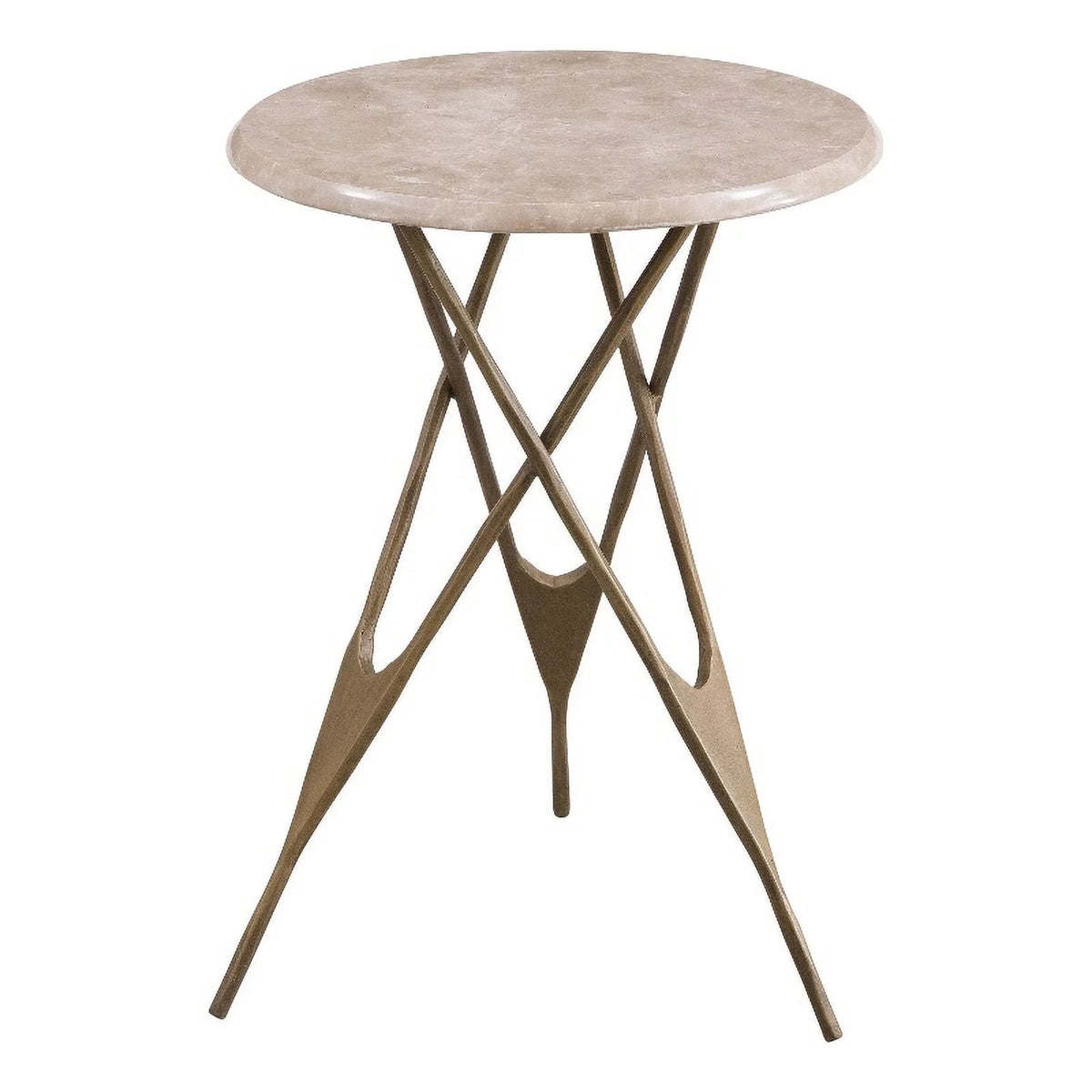 Antique Brass Accent Table with Beige Marble Top O24936