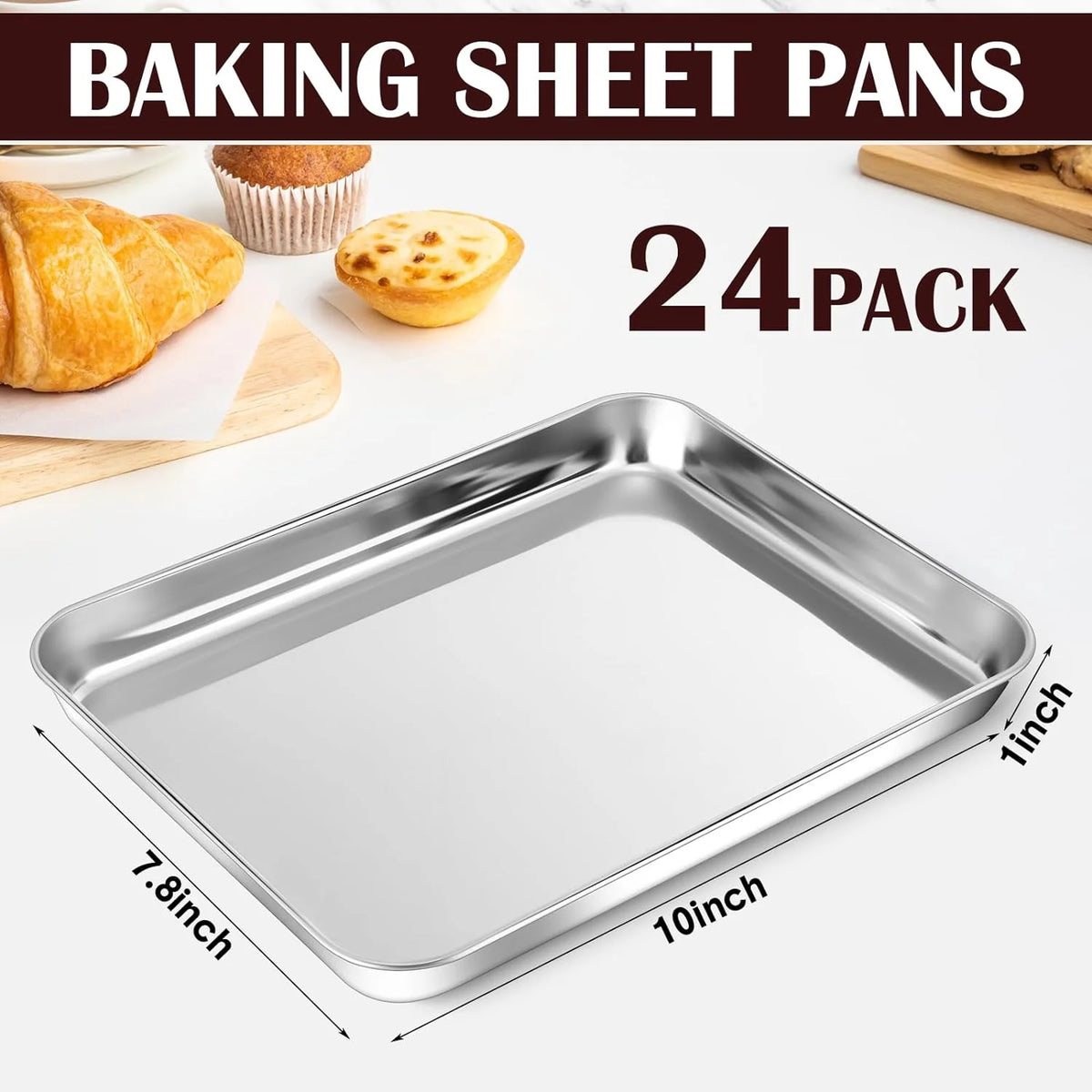 24 Pc Baking Sheet Pans 8 x 10 Inch Rectangle Metal Food Trays K60551
