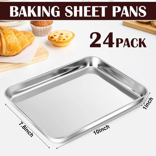 24 Pc Baking Sheet Pans 8 x 10 Inch Rectangle Metal Food Trays K60551