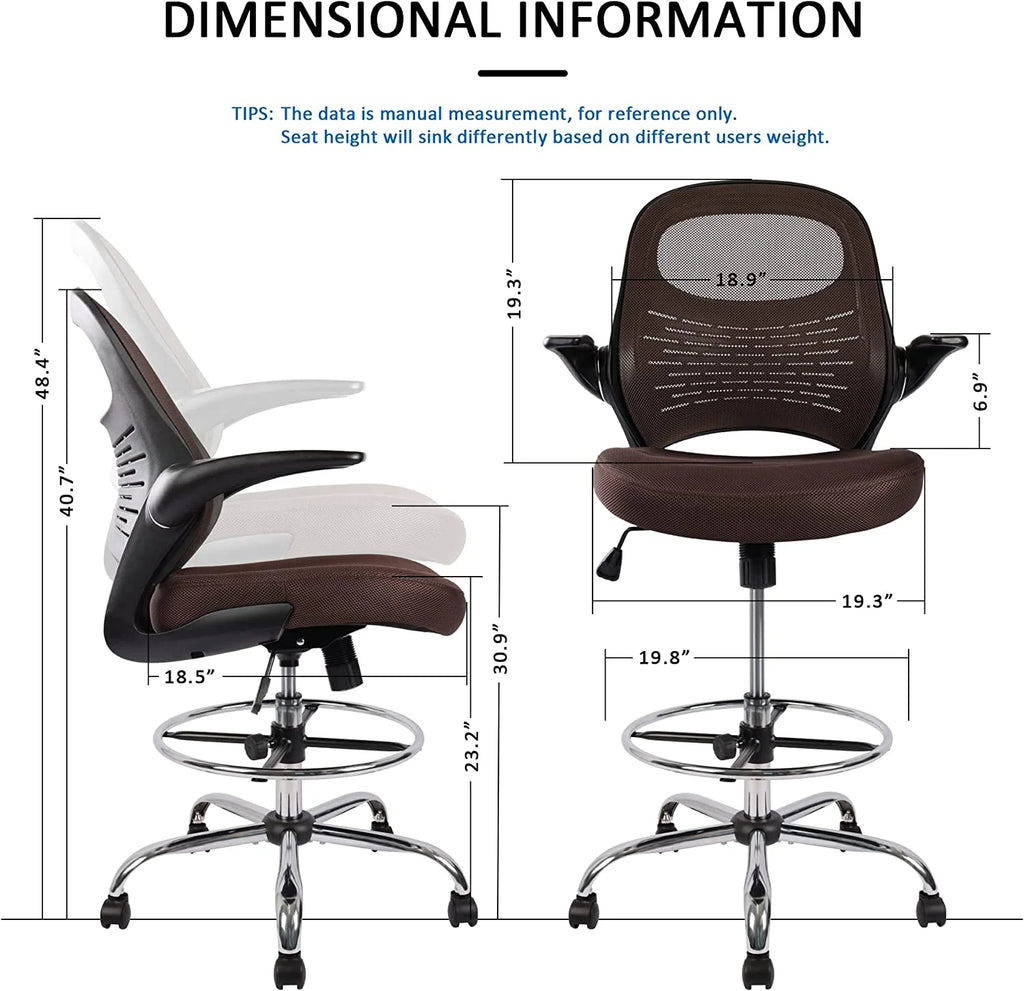 Brown Mesh Drafting Chair with Flip-Up Arms J741643