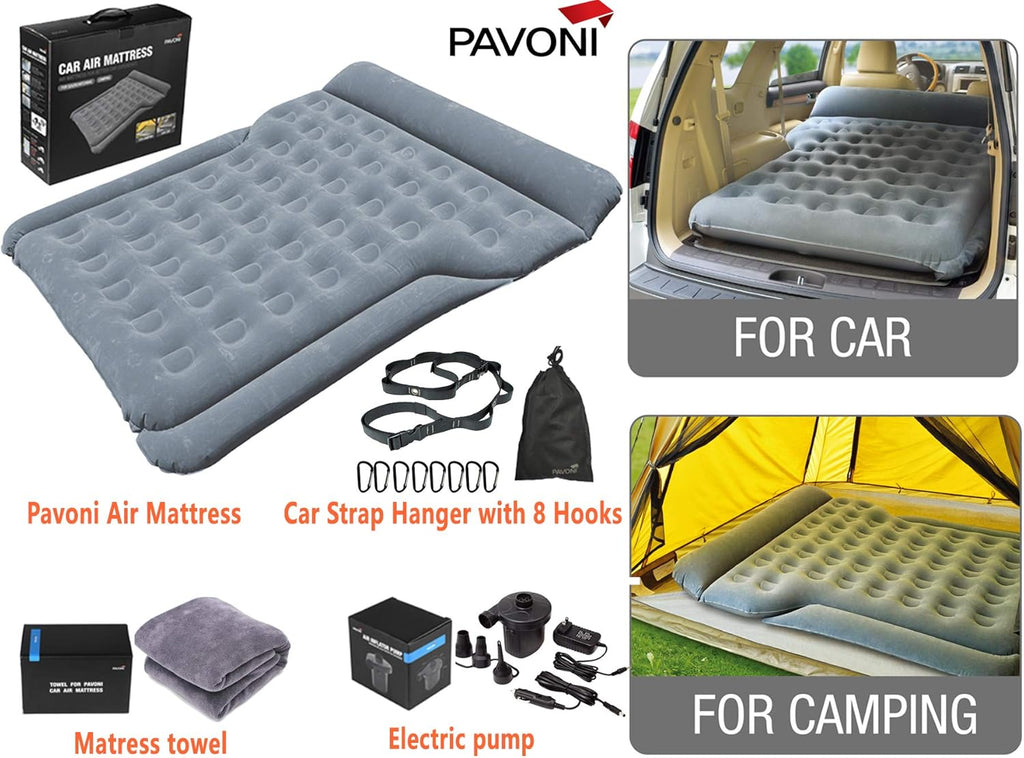 Car Inflatable Air Camping Mattress Pad with Electric Mattress Pump, Towel, Repair Patches & Storage Bag A390760
