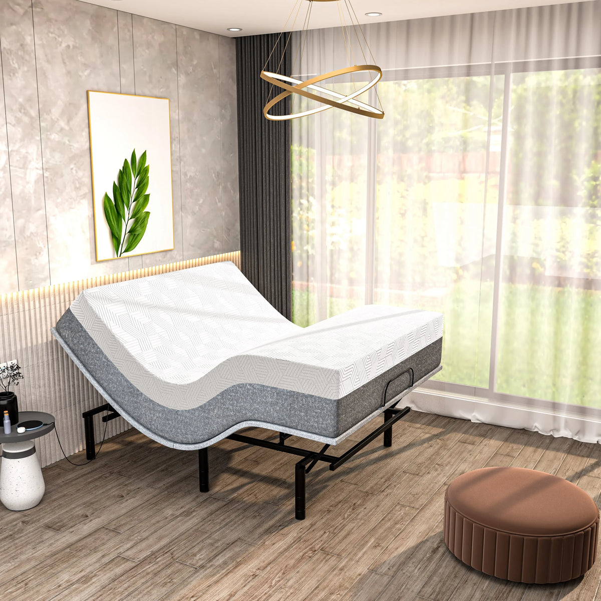 Queen Adjustable Bed Frame with 14 Mattress, Electric Massage, USB, App Control W86889