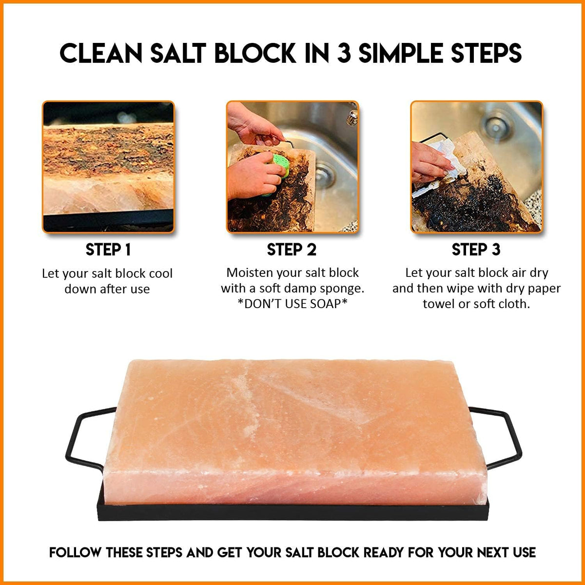 Himalayan Pink Salt Block & Metal Tray Set 12” x 8” x 1.5” Pack of 2 L332873