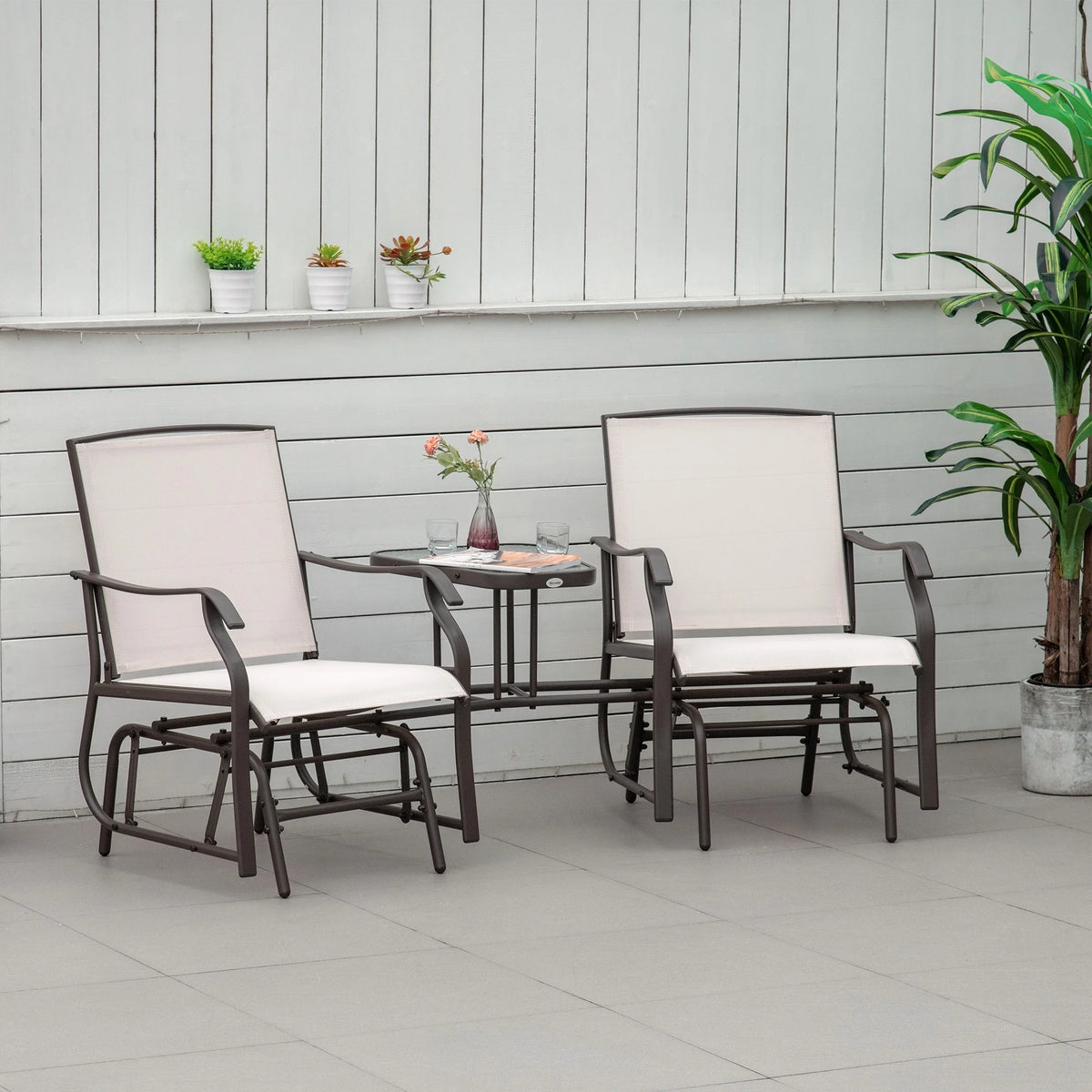 2 Person Sling Fabric Double Glider Rocker Chair with Table Q984