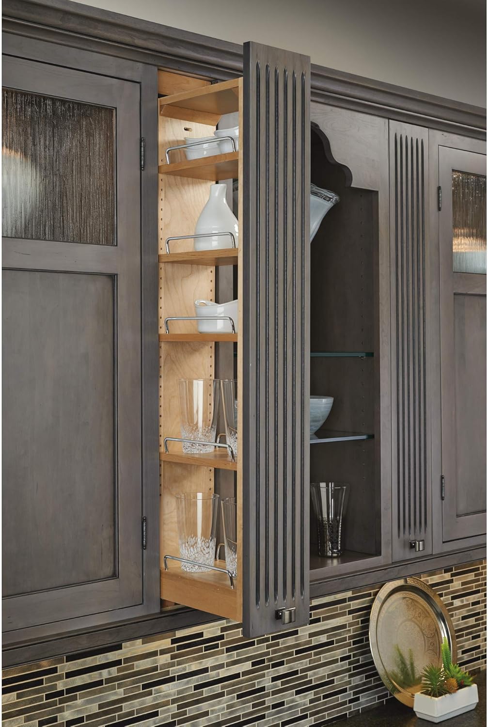 6 x 42 Inch Wooden Adjustable Pull-Out Cabinet Wall Filler Storage Organizer Q85547