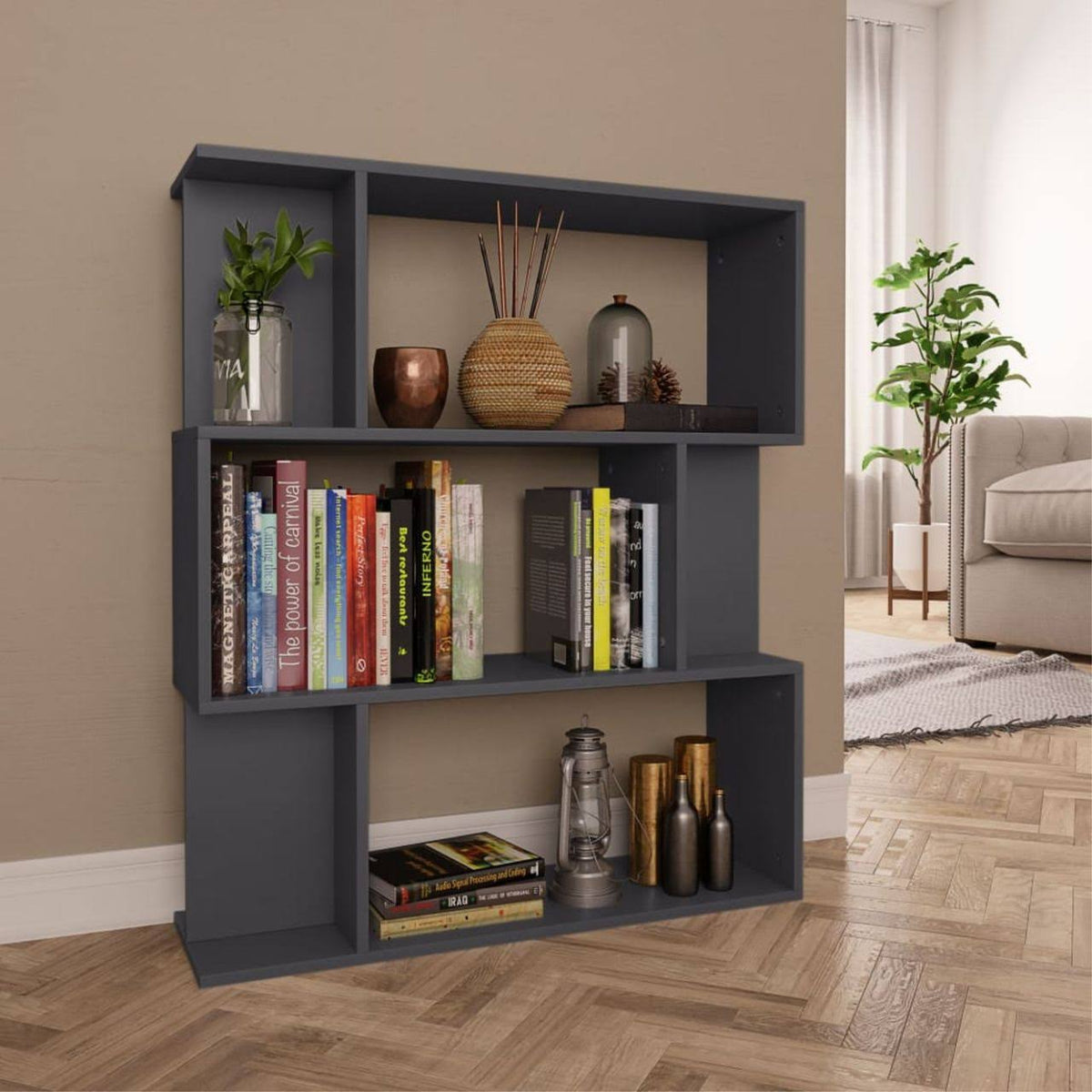 Gray Book Cabinet Room Divider Chipboard R78058