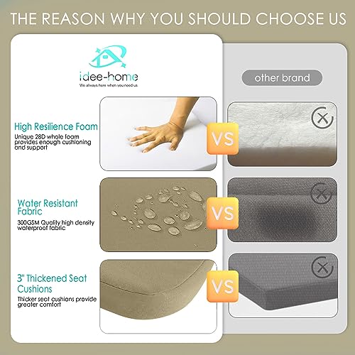 Outdoor Chair Cushions Set of 4, 17" x 17" x 3" Thick D-Shaped Waterproof with Ties N599