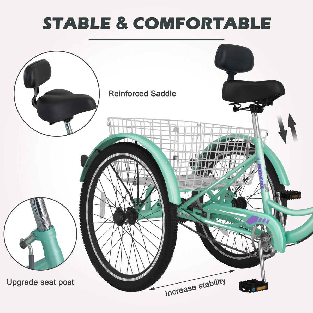 Adult Tricycles Single Speed 24 inch Three Wheel Bike Cruiser Trike with Low-Step Through Frame Large Basket G87790