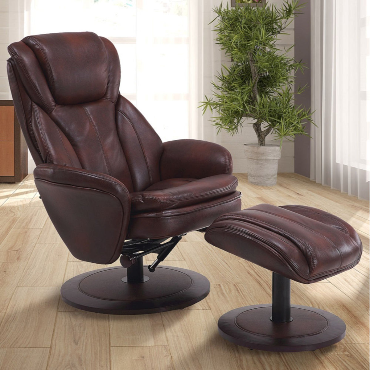 Red and Black Adjustable Swivel Recliner with Ottoman D7577