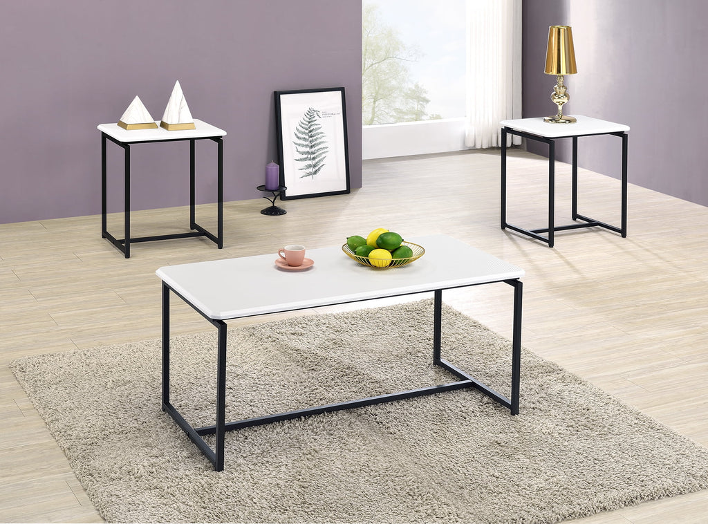 White 3 Piece Carbon Fiber Coffee Table and End Table Set K913556