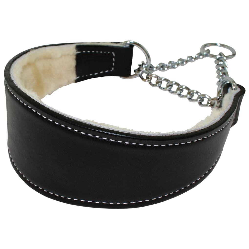 Black Sheepskin Lined Leather Dog Collar 2.5in Wide 26in J139