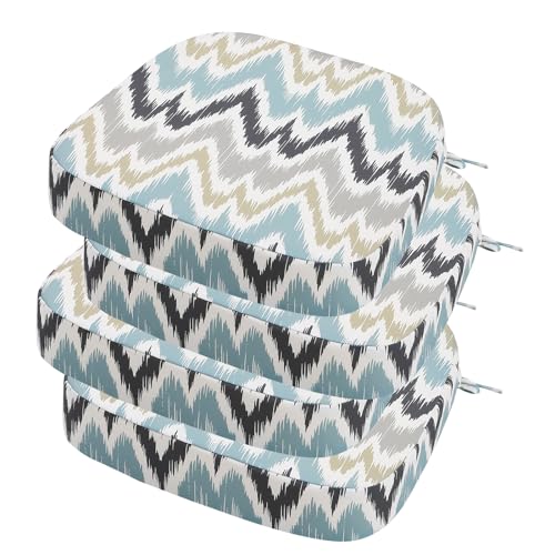 Outdoor Chair Cushions Set of 4, 17" x 17" x 3" Thick D-Shaped Waterproof with Ties N599