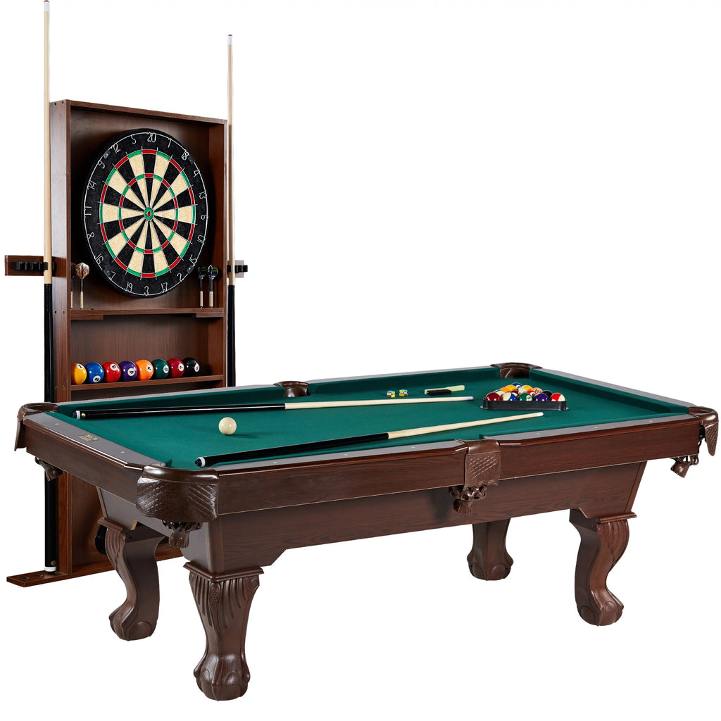 Burgundy Pool Table with Cue Rack and Dartboard Set I67912