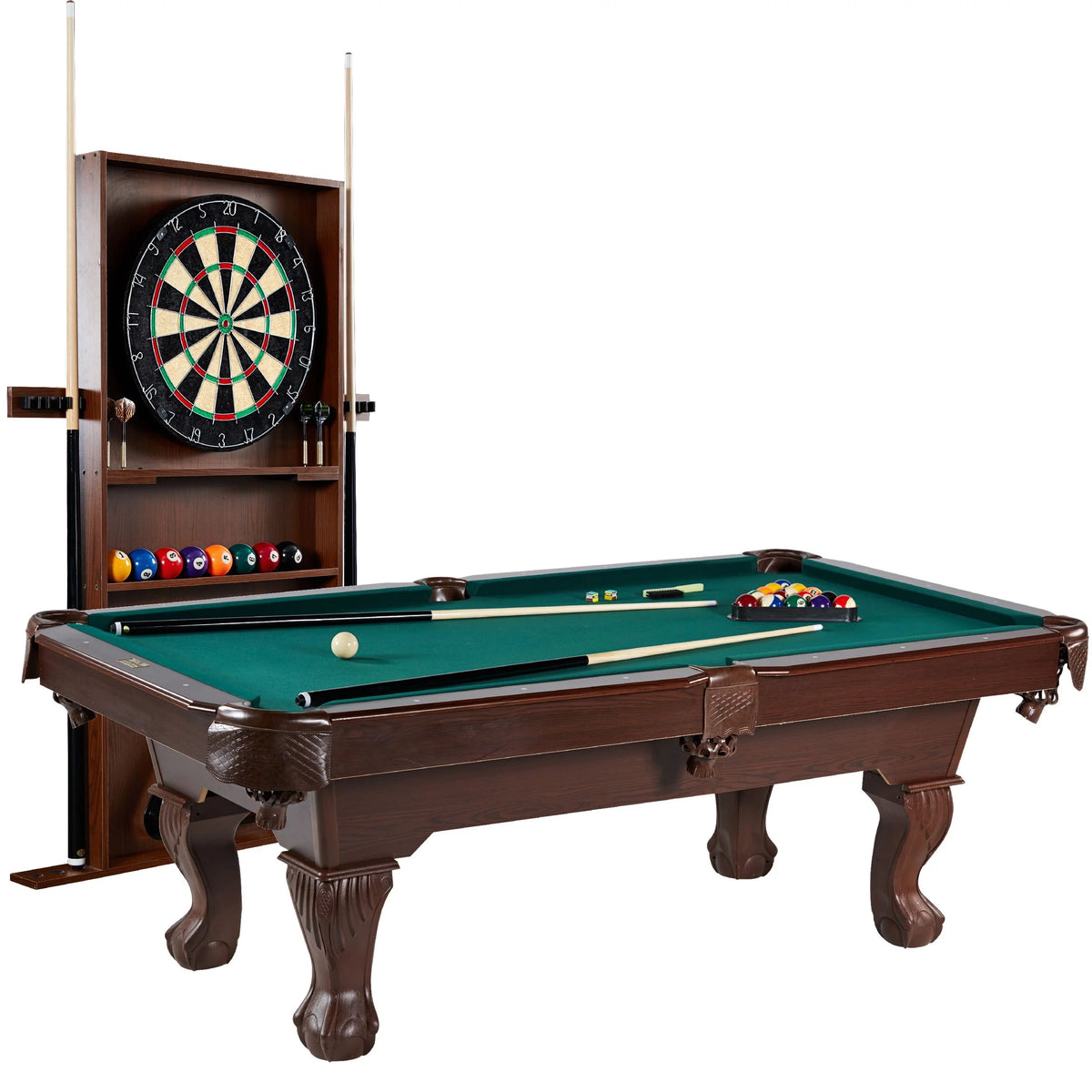 Burgundy Pool Table with Cue Rack and Dartboard Set I67912