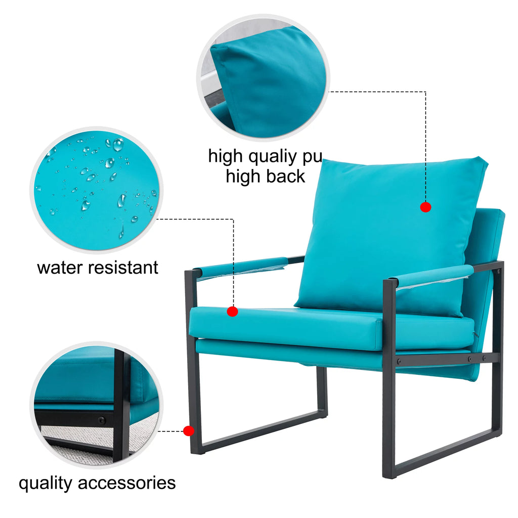 PU Leather Accent Arm Chair Mid Century Modern Upholstered Armchair Metal Frame T771