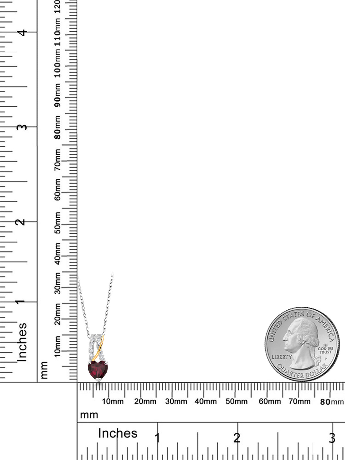Red Rhodolite Garnet and White Lab Grown Diamond Pendant Necklace U778