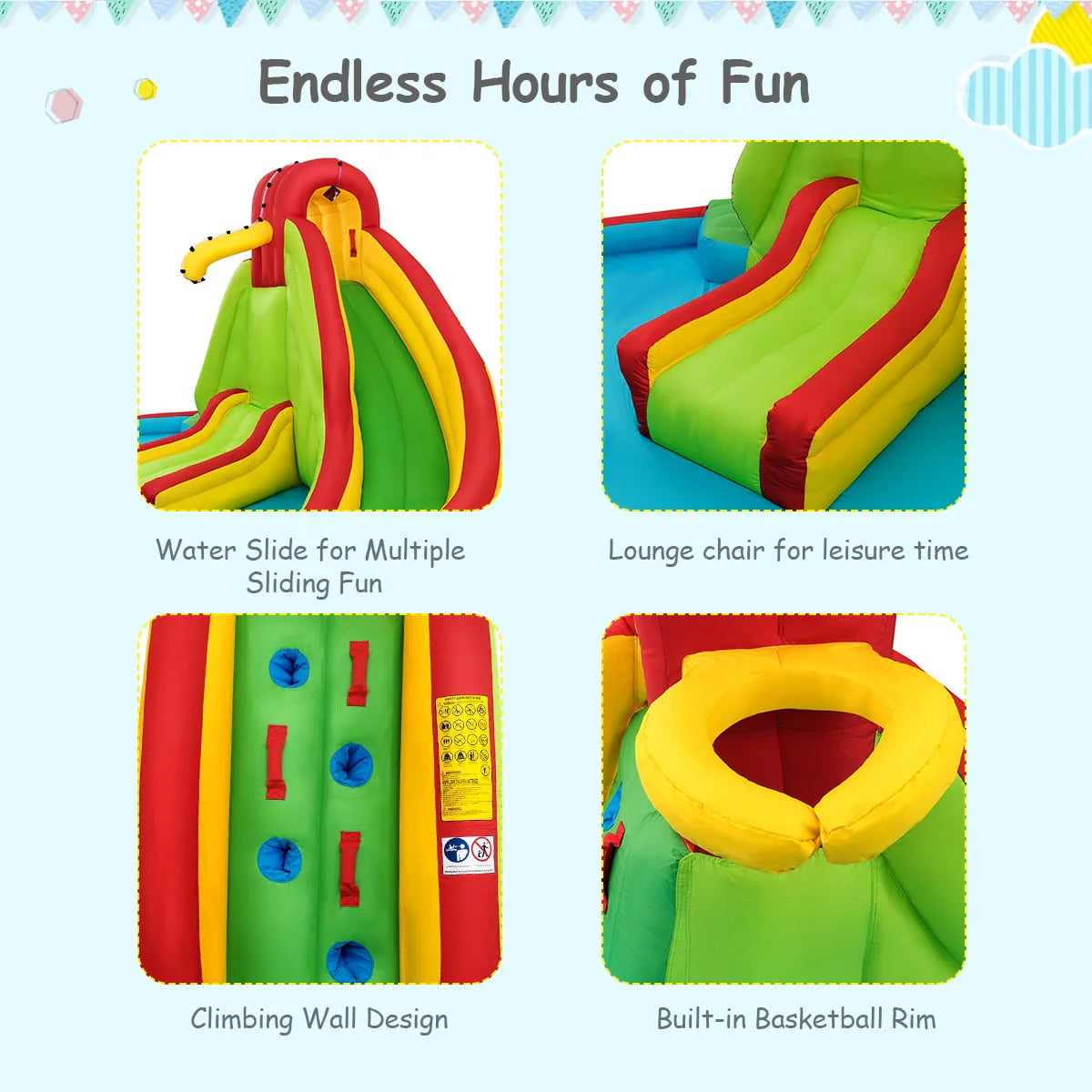 Costway Kids Inflatable Water Slide Bounce Park Splash Pool w/Water Cannon & 480W Blower K4246
