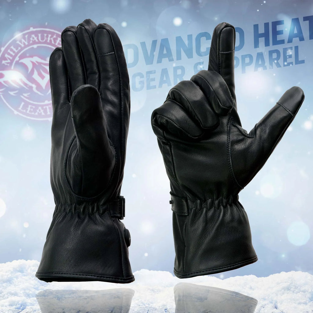 Black Leather Heated Winter Gloves with Battery X-Large E264484