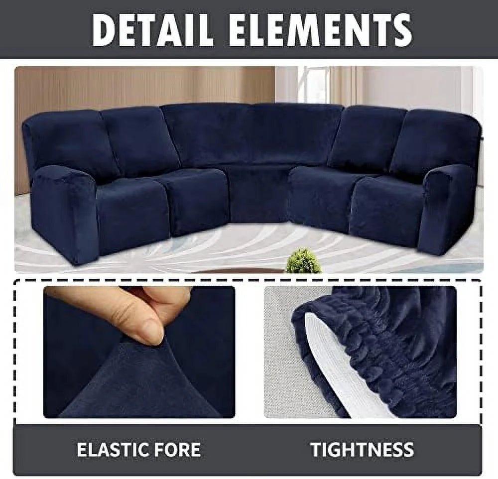5 Seater Velvet Stretch Recliner Sofa Cover Set of 7 Pieces A169