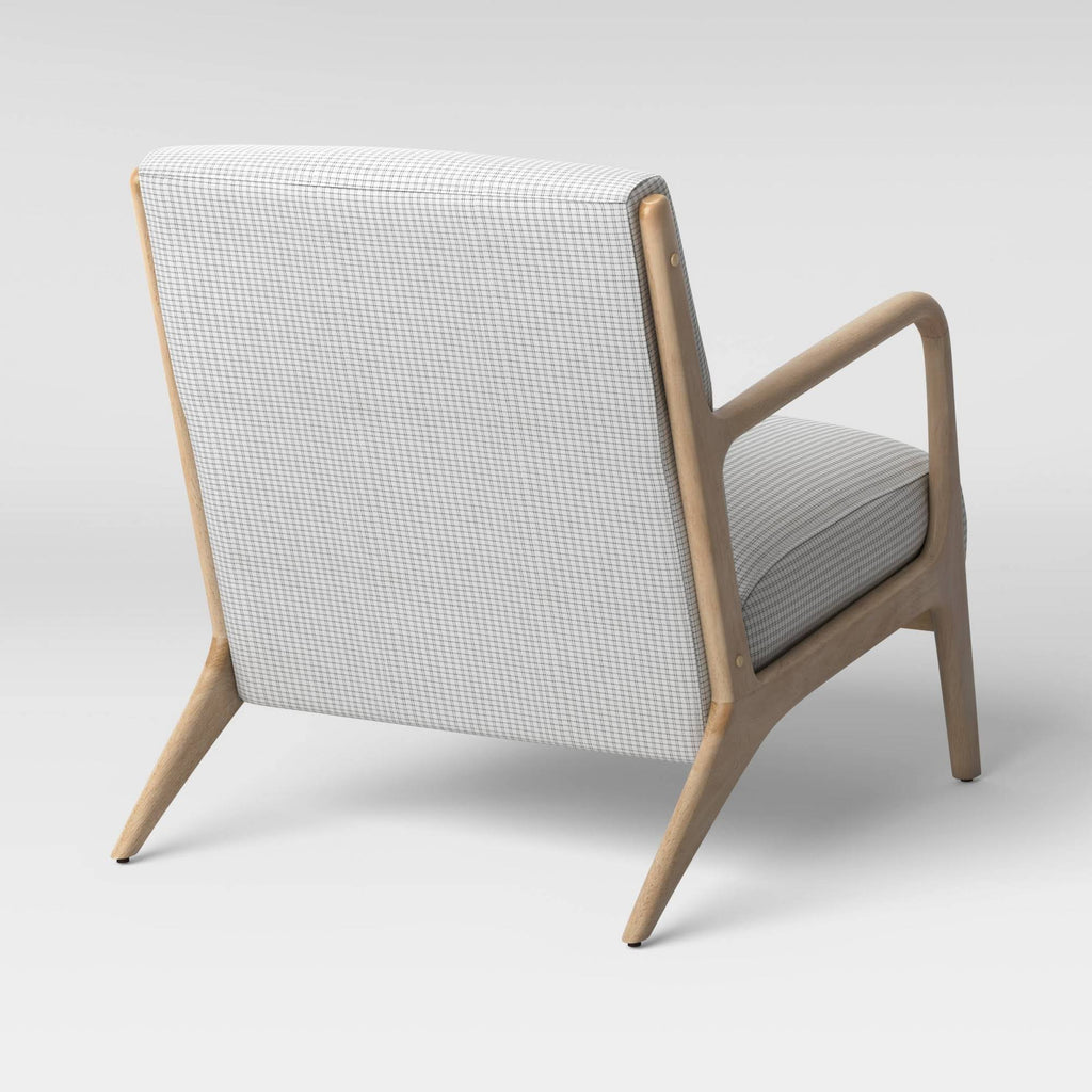 Plaid White/Black Wood Armchair Y17864