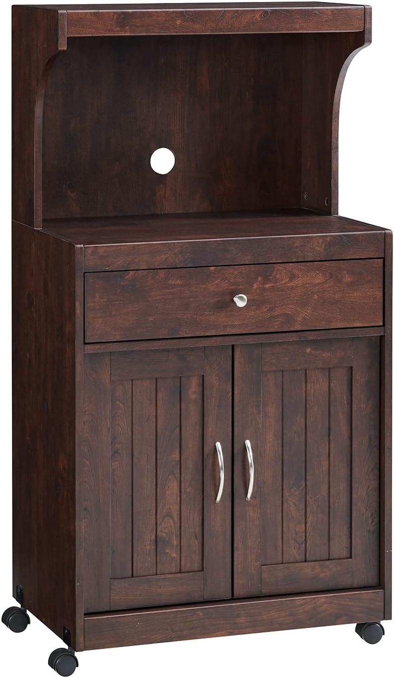 White Microwave Cart with Double Door Cabinet, 1 Drawer, and Top Shelf U913092