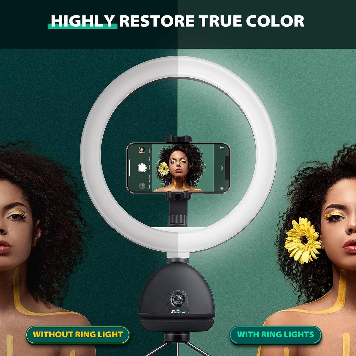 Auto Face Tracking Phone Holder with 10'' Selfie Ring Light and Tripod Stand R96946