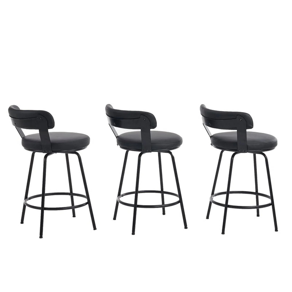 Black Faux Leather Swivel Counter Stool Set of 3 O651