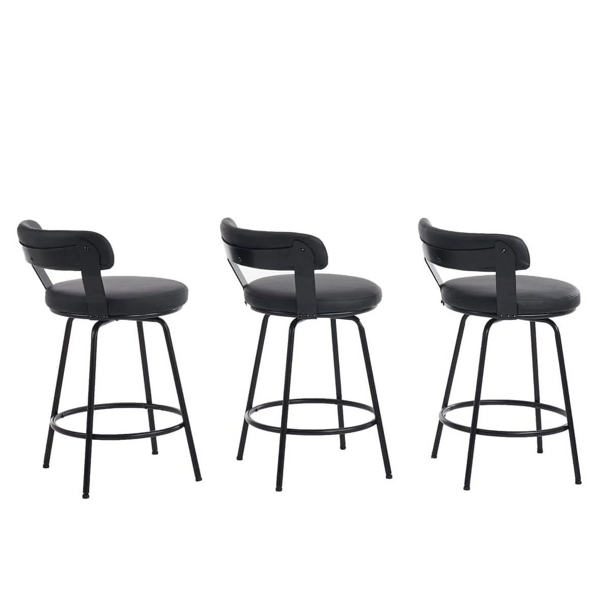 Black Faux Leather Swivel Counter Stool Set of 3 O651