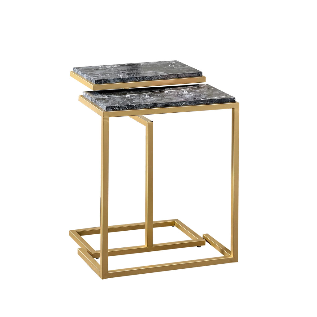 Black Faux Marble 2-Piece Nesting Tables Set G4874