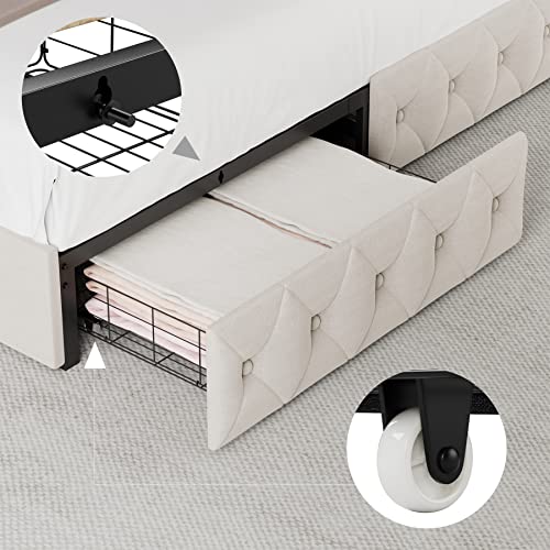 White Upholstered LED Bed Frame with 4 Drawers Z1328