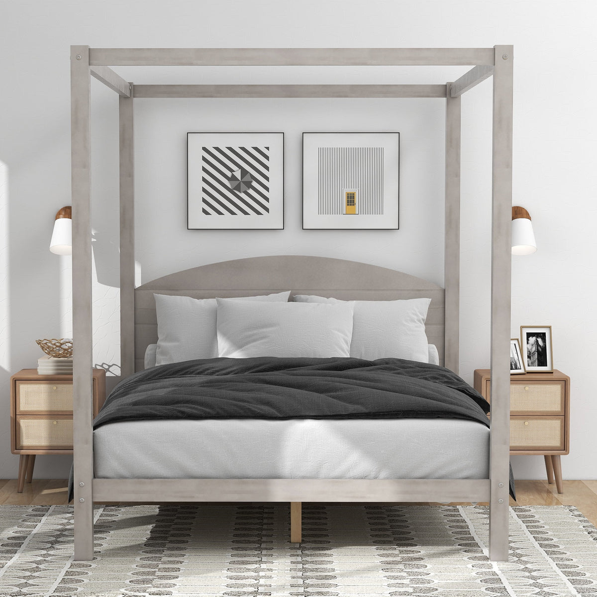 Queen Size Canopy Platform Bed with Headboard H27788
