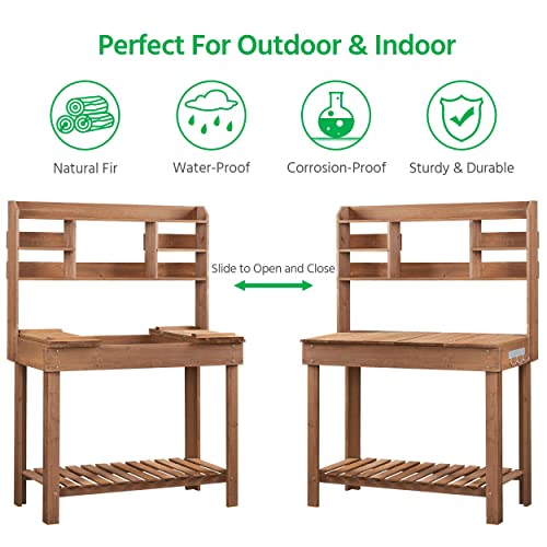 Brown Potting Bench Table with Storage Shelf E7409