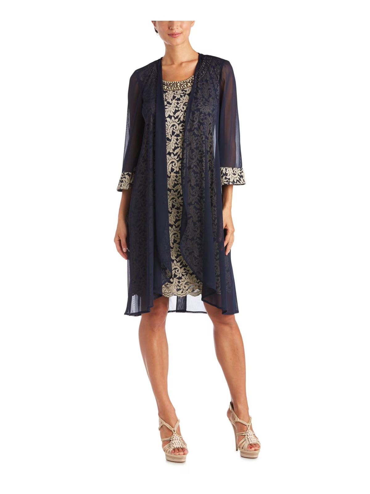 Navy Beaded Scoop Neck Evening Sheath Dress 6 M4079