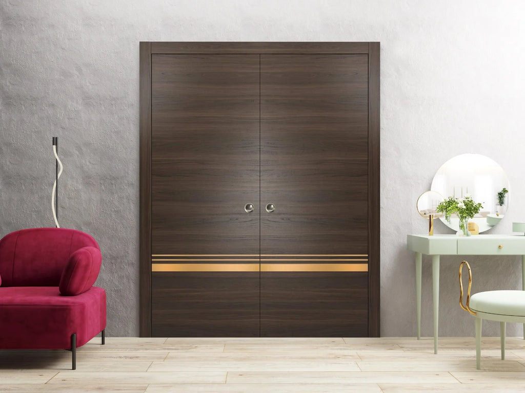 Sliding French Double Pocket Doors 48 x 96 inches Solid Wood F4118