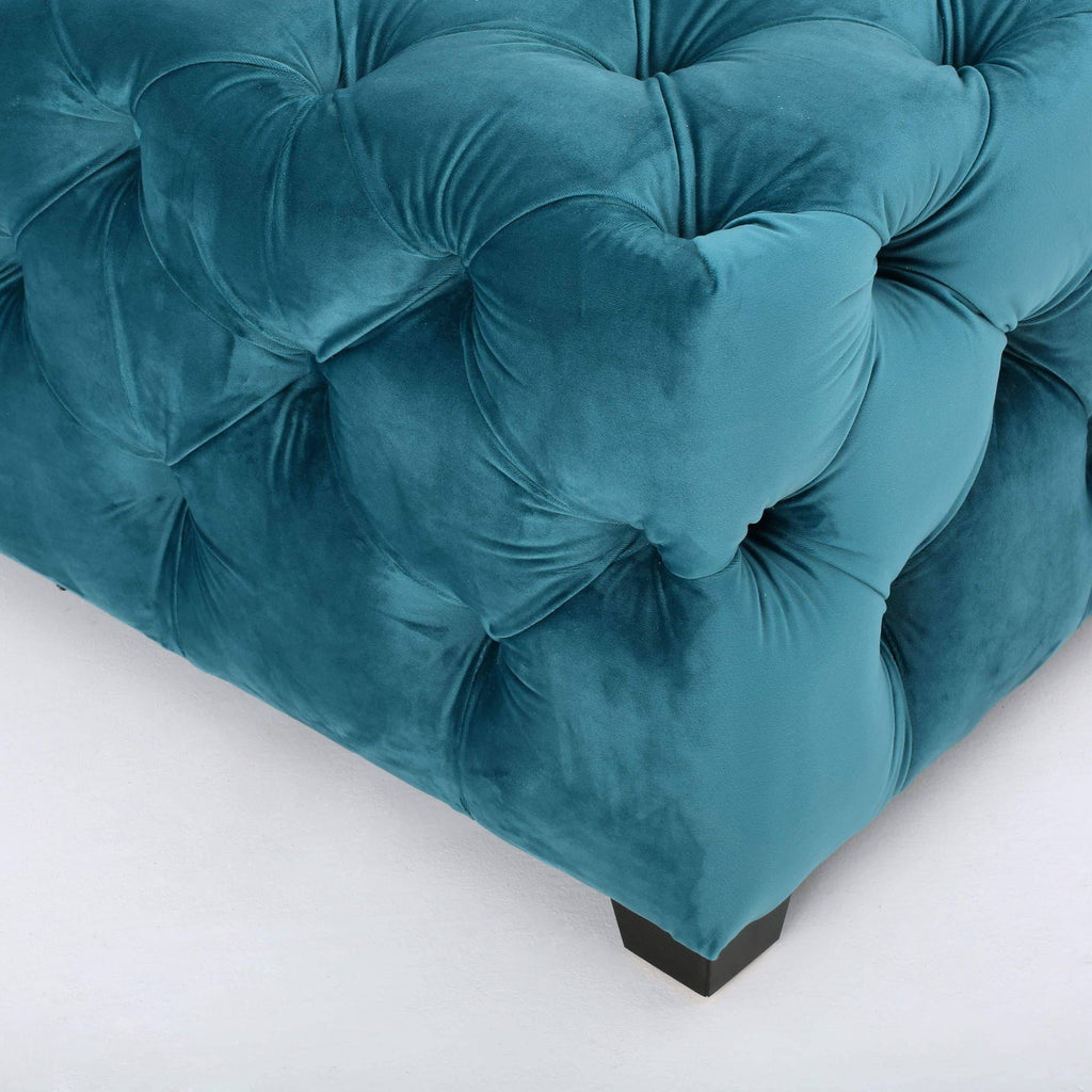 Dark Teal Tufted Velvet Rectangle Ottoman Bench L190