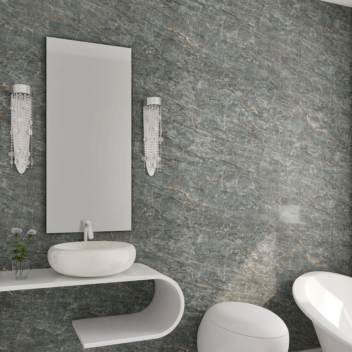 24"x354" Grey Marble Peel and Stick Wallpaper E75473
