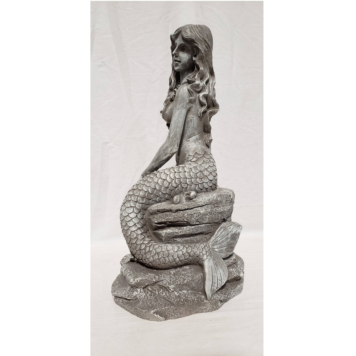 Gray Whitewashed Ceramic Mermaid Statue E875986