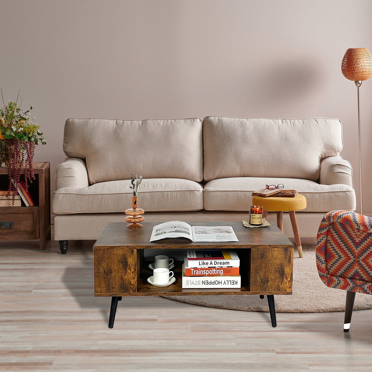 Rectangle Wooden Coffee Table with Open Storage K8404