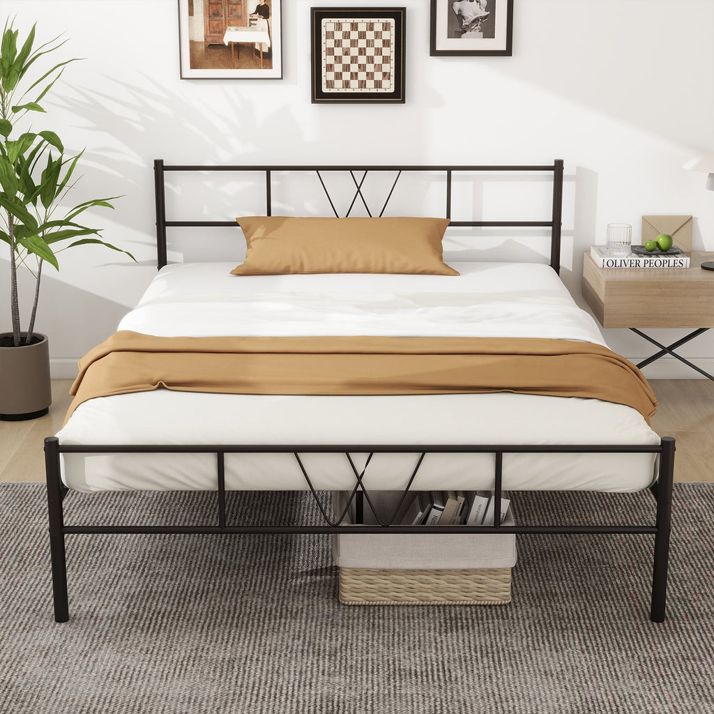 Full Size Metal Platform Bed Frame with Headboard and Footboard V64181