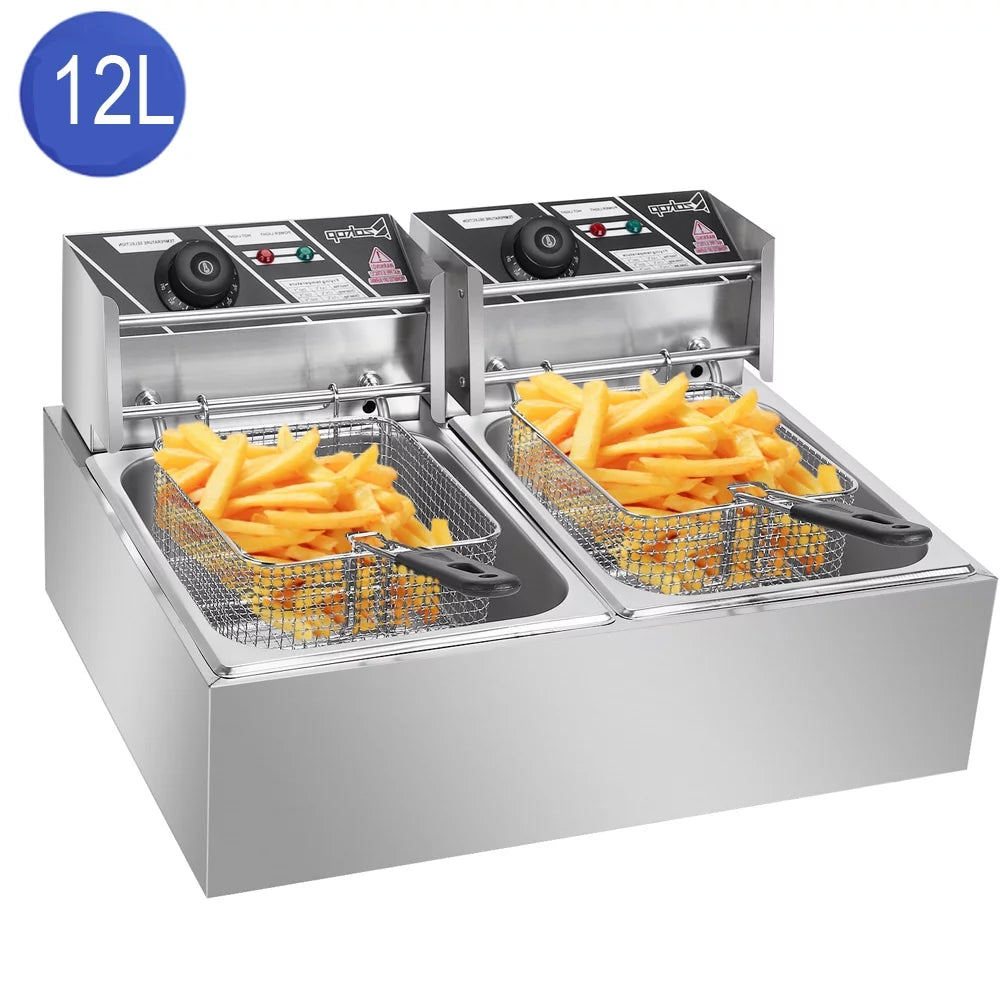5000W 12 Liter Electric Countertop Deep Fryer Dual Tank H2801