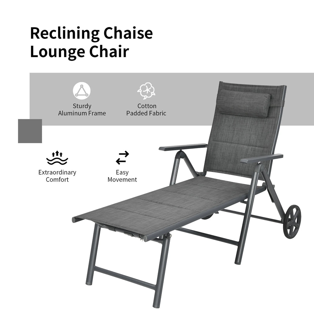 2PCS Aluminum Adjustable Pillow Padded Patio Chaise Lounge P136