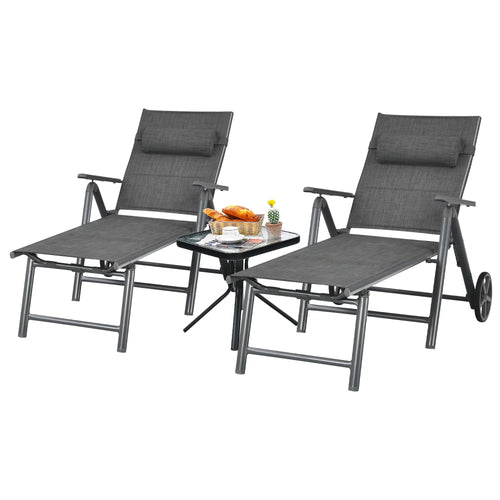 2PCS Aluminum Adjustable Pillow Padded Patio Chaise Lounge P136