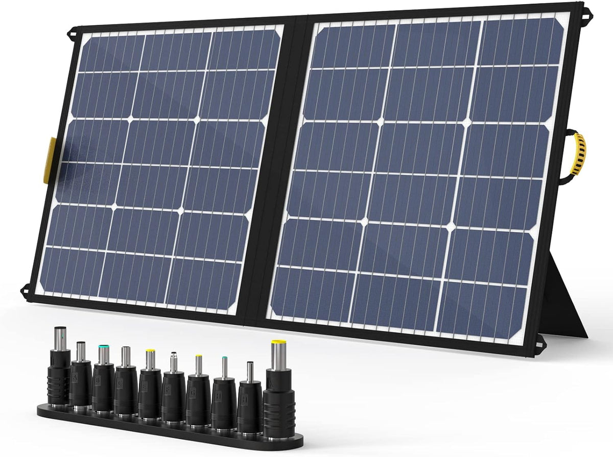 100W Foldable Solar Panel with 10 Connectors, Dual USB & DC Output, IP65 Waterproof M1208