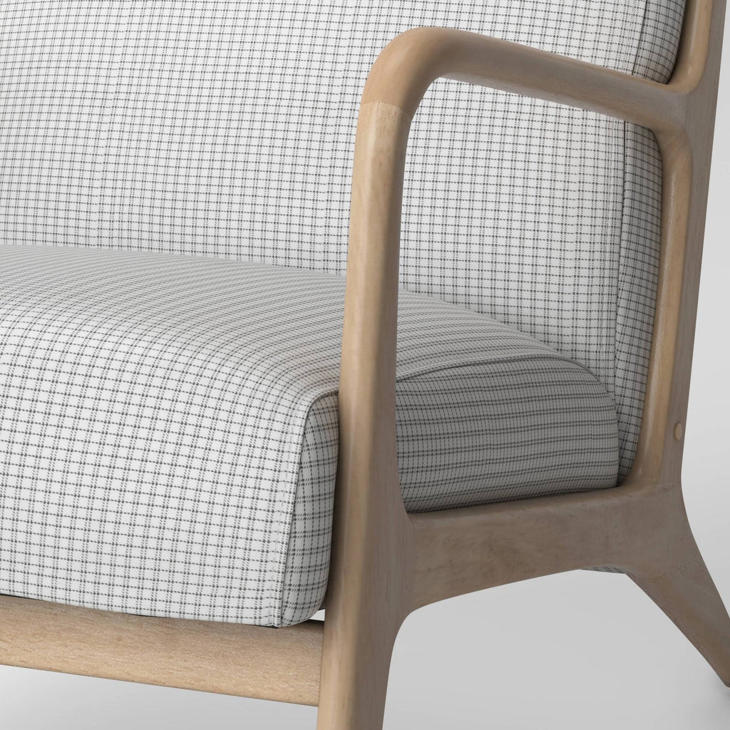 Plaid White/Black Wood Armchair Y17864