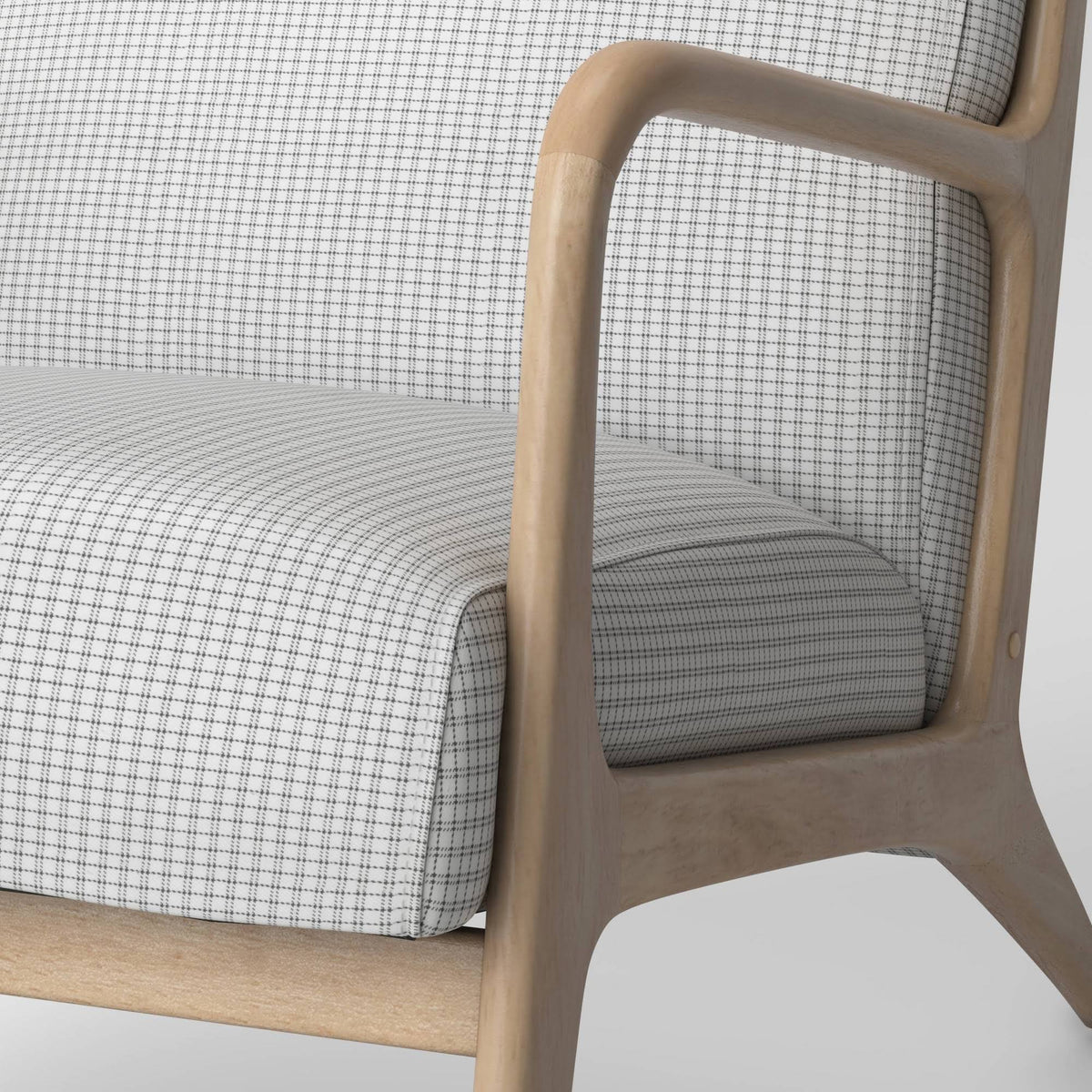 Plaid White/Black Wood Armchair Y17864
