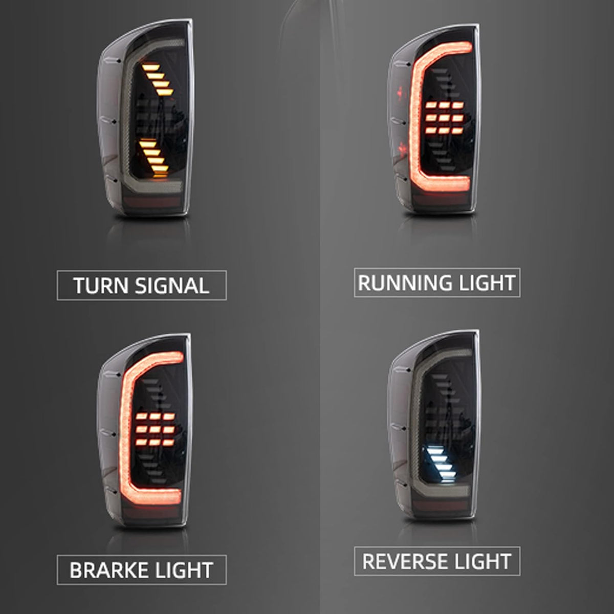LED Smoked Tail Lights Assembly Compatible With 2016-2021 Toyota Tacoma J9715