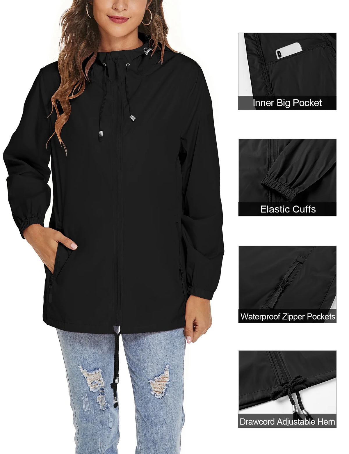 Waterproof Lightweight Hooded Rain Jacket B7380