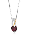 Red Rhodolite Garnet and White Lab Grown Diamond Pendant Necklace U778